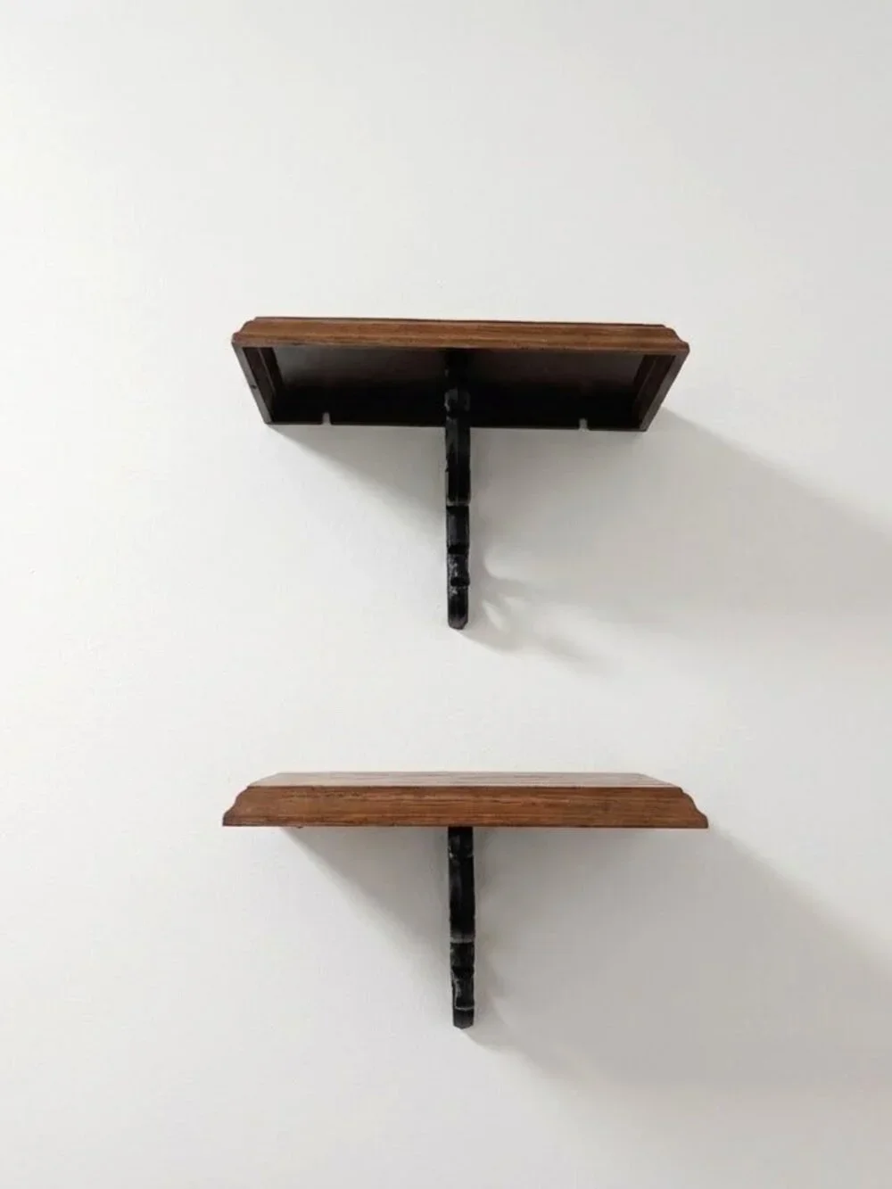 Vintage Homco Wall Shelves Set 1981 Faux Wood & Black Iron Brackets USA 3533 Vtg